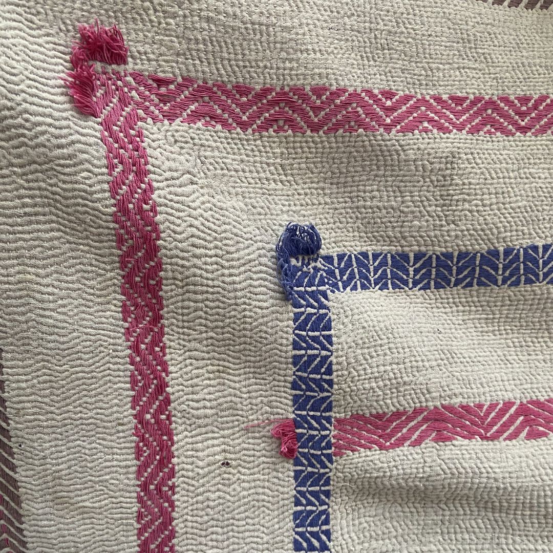 Kantha Quilted Throw - One of a kind - Pink & Grey Vintage