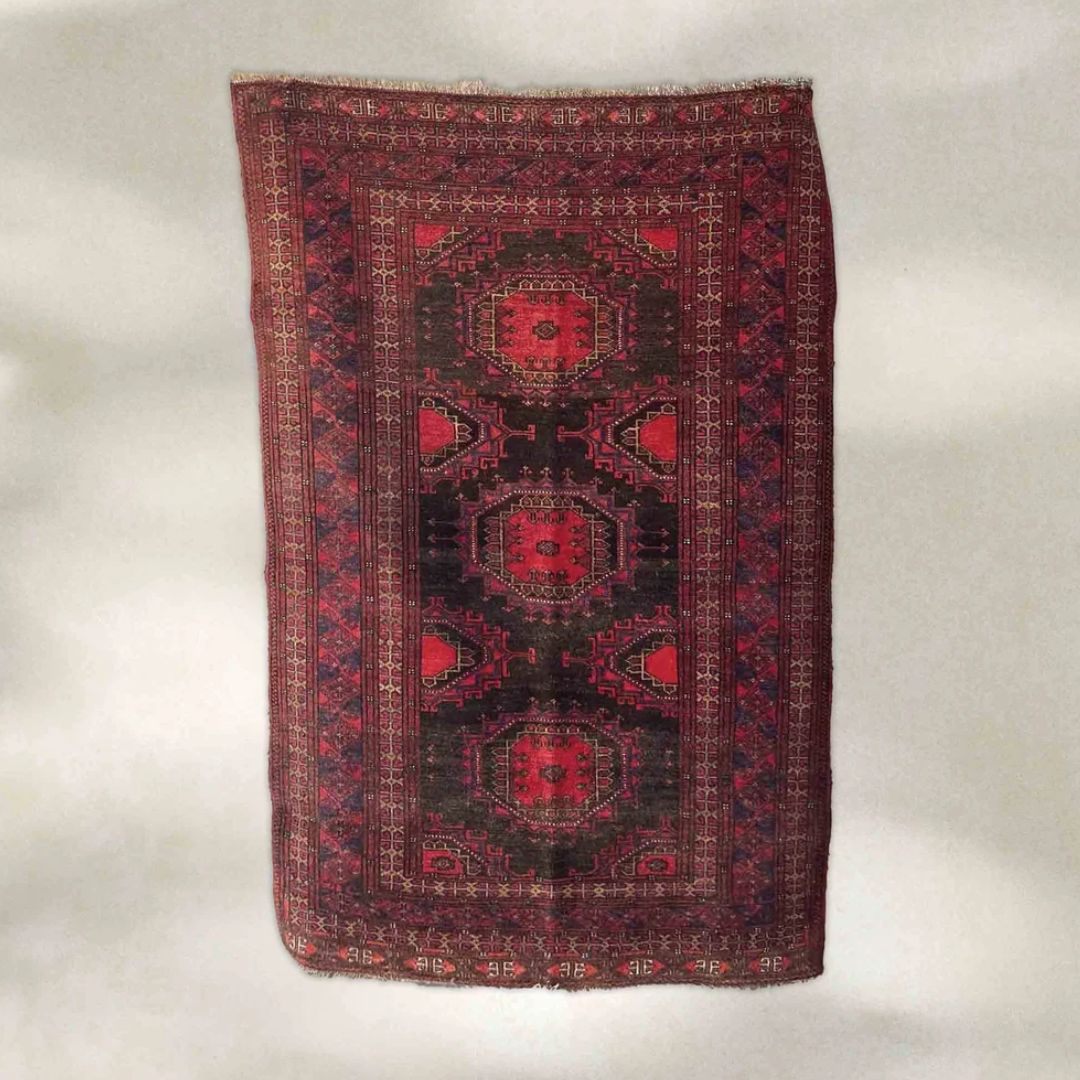 Vintage Afghan Baluch Saruk Family Rug