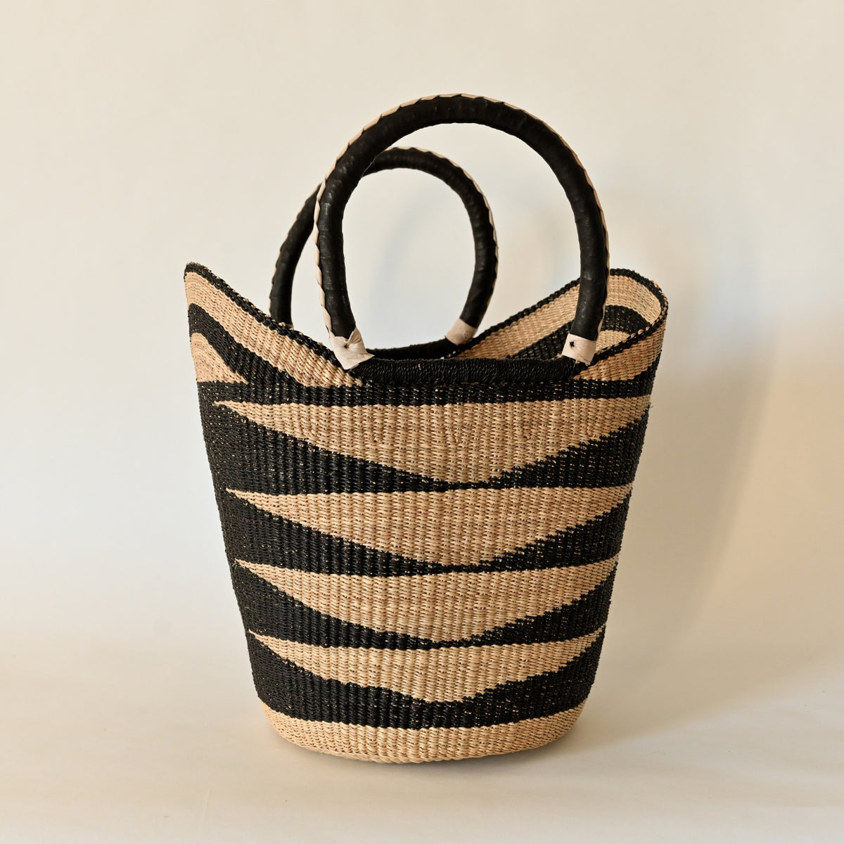 Handwoven Market Tote with Leather Handles