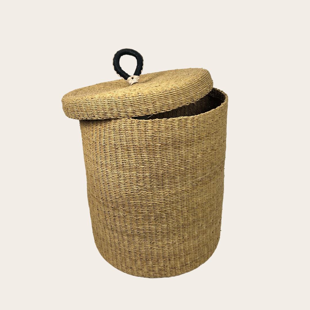 Lidded Handwoven Laundry Basket - Small