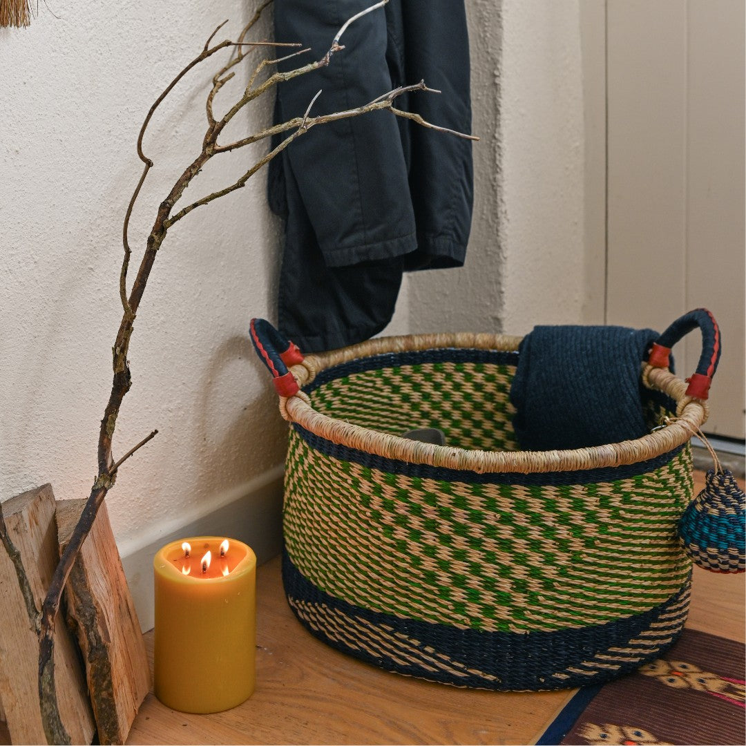 Storage Basket with Handles - Handwoven in Ghana - Medium