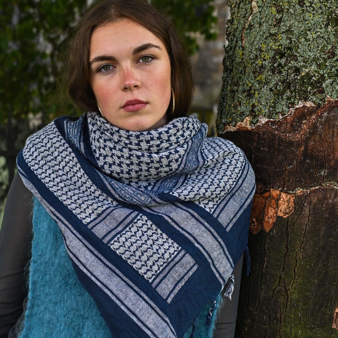 Hand Embroidered Keffiyeh Cotton Scarf