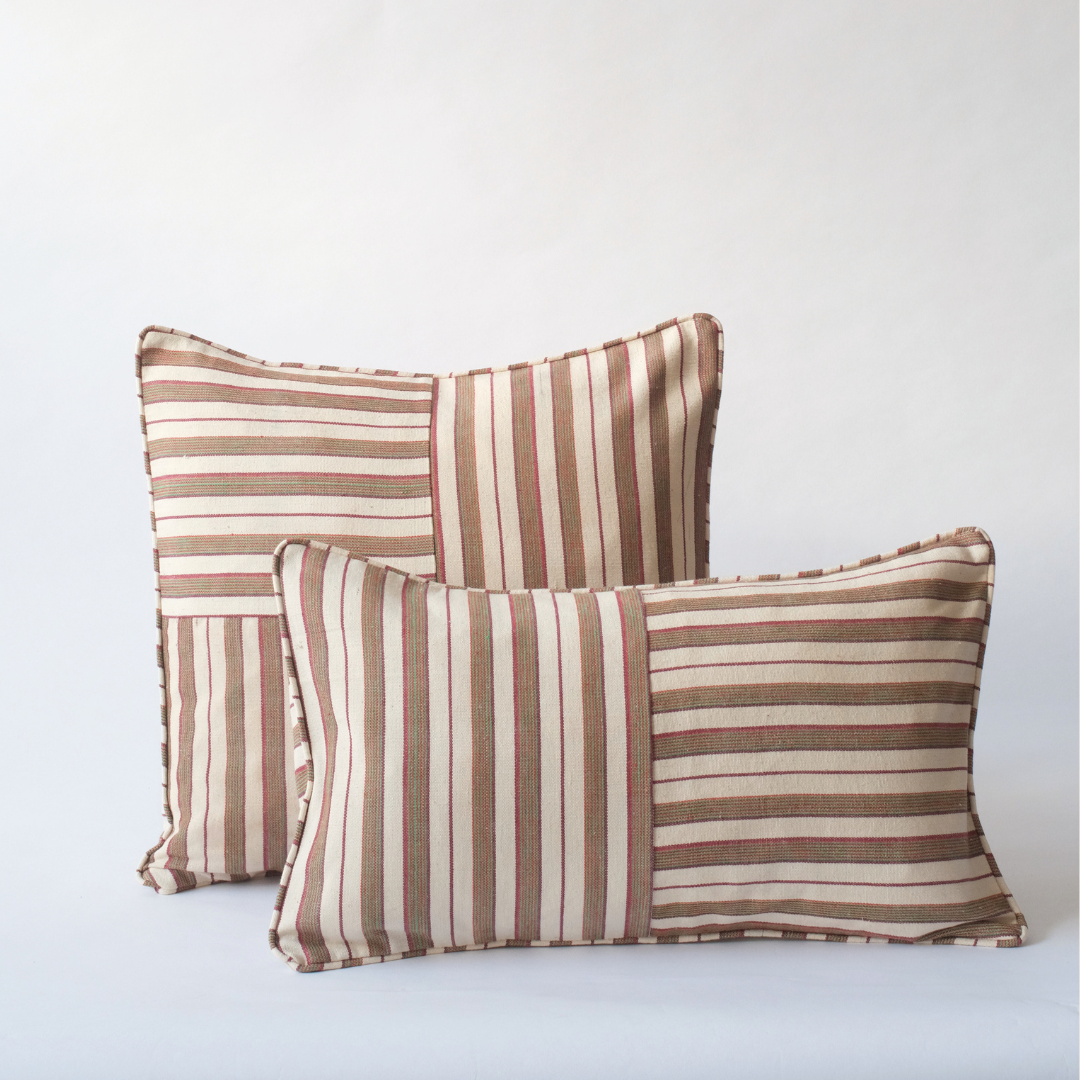 Square Stripe Cushion, Handwoven Organic Cotton