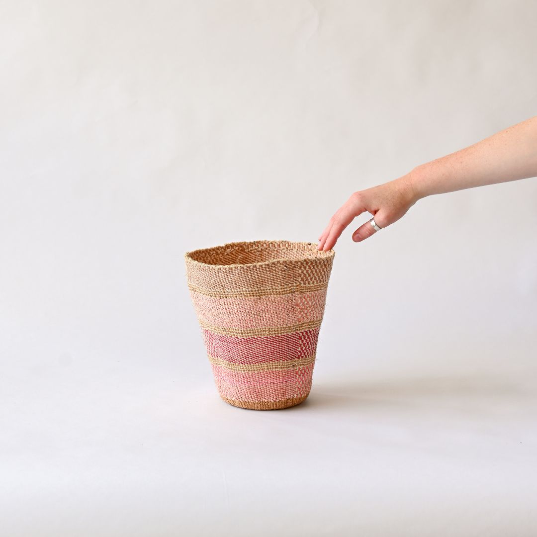 Fineweave Handwoven Sisal Plant Pot - Pink Tones