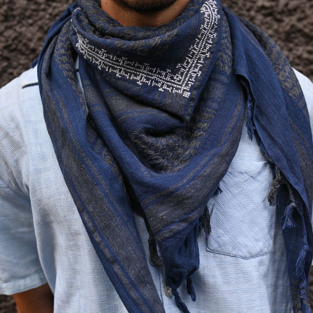 Hand Embroidered Keffiyeh Cotton Scarf