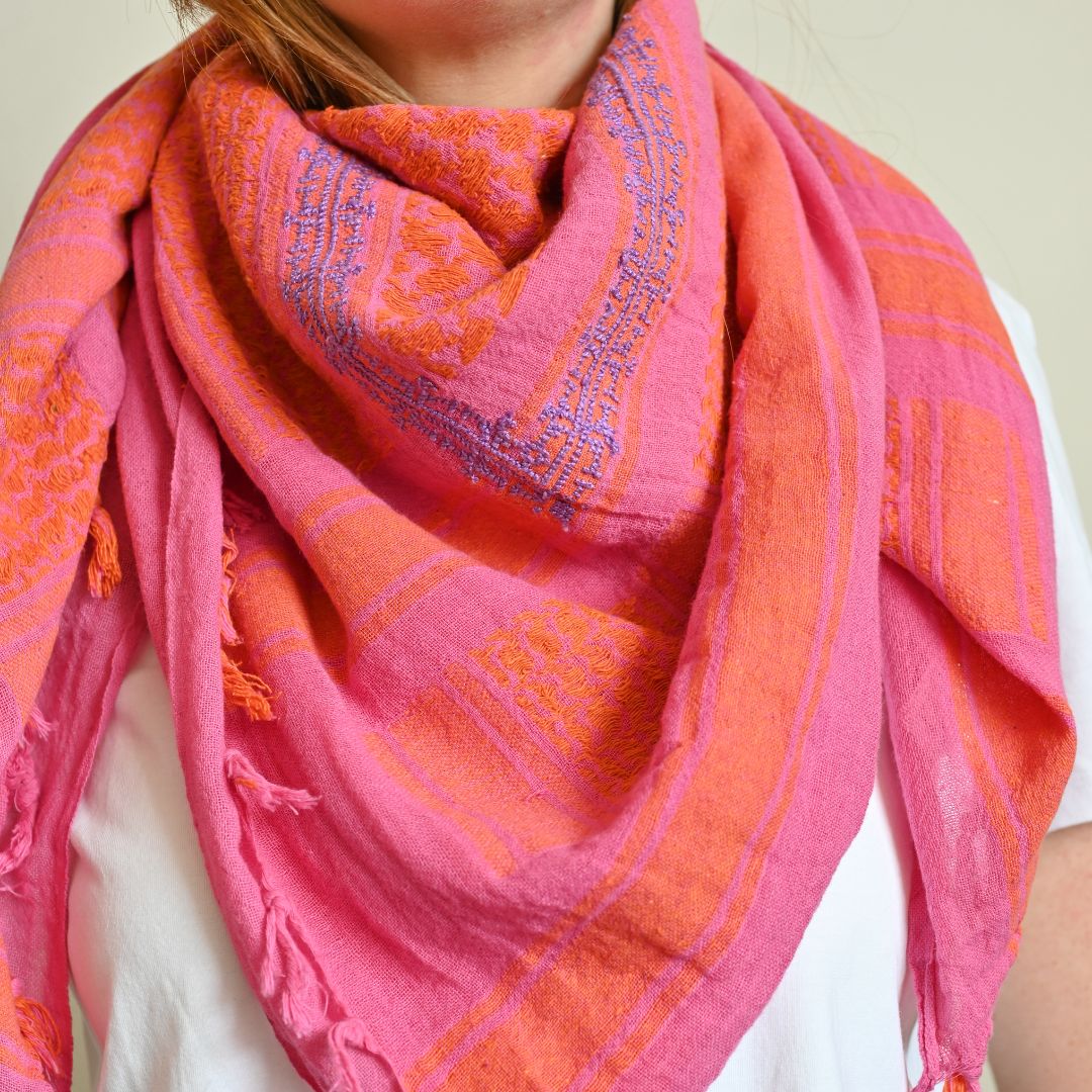 Hand Embroidered Keffiyeh Cotton Scarf