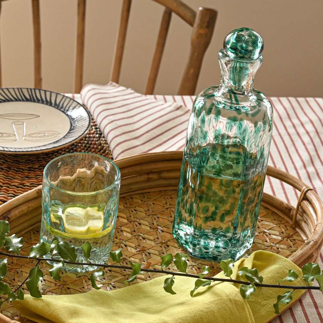 Recycled Glass Spotted Carafe with Glass Lid