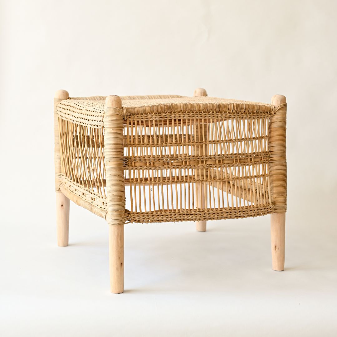 Traditional Handwoven Rattan Stool/Side Table - Made in Malawi