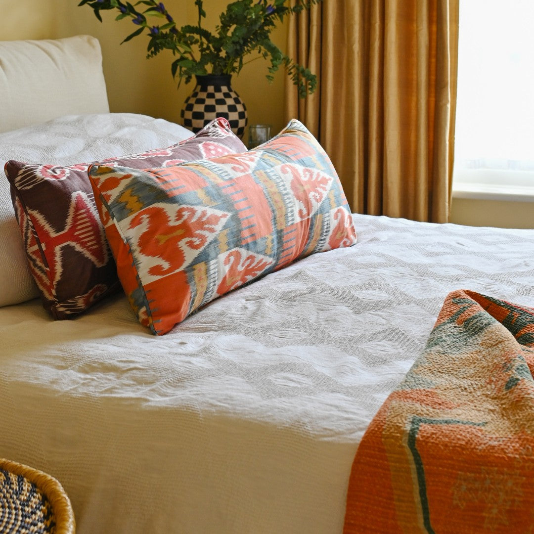 Naturally Dyed Silk Ikat - Large Bolster Cushion Cover