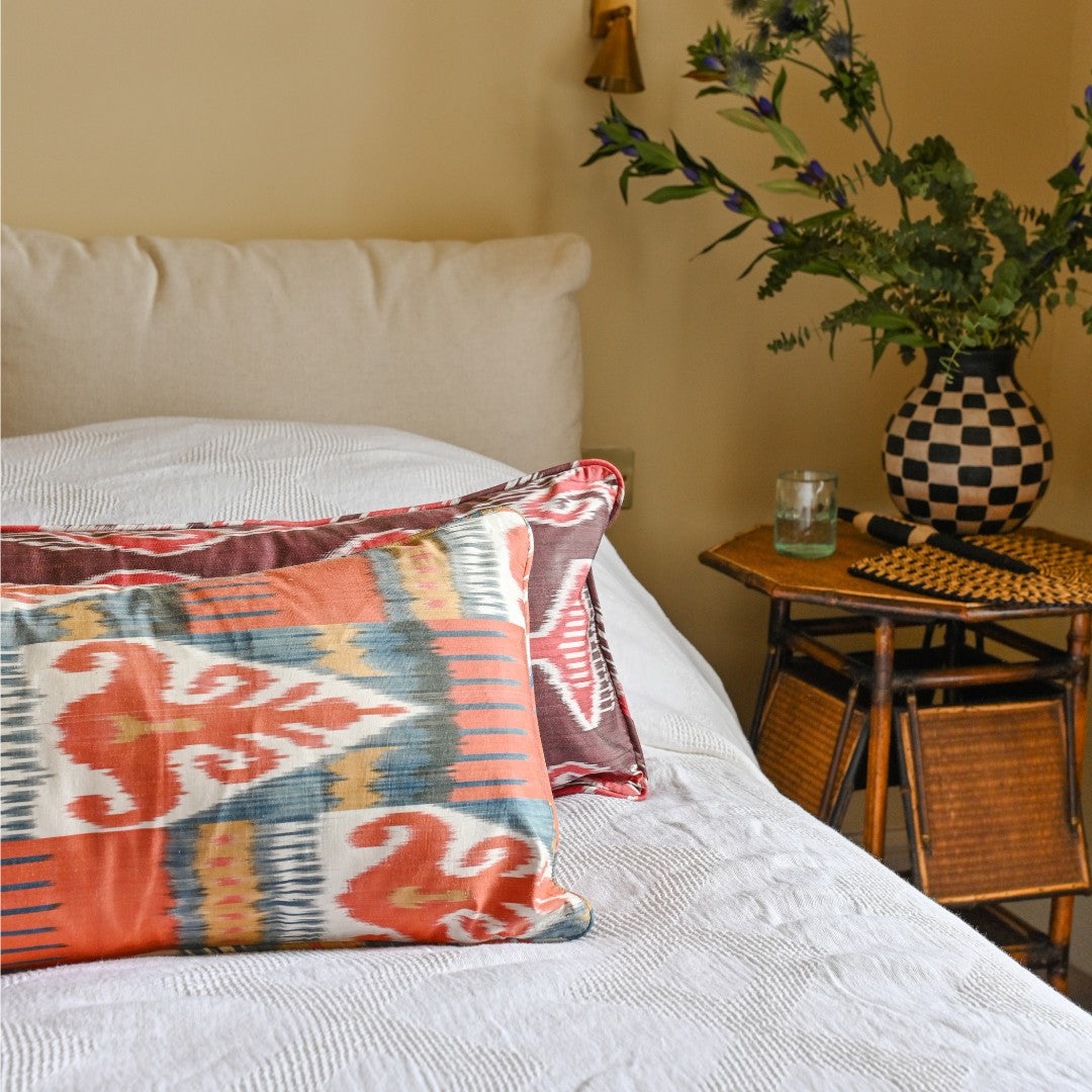 Naturally Dyed Silk Ikat - Large Bolster Cushion Cover