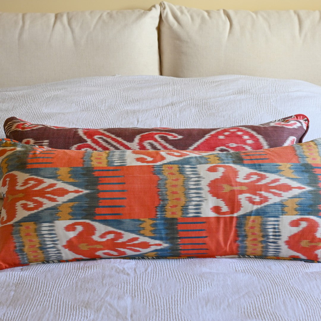 Naturally Dyed Silk Ikat - Large Bolster Cushion Cover