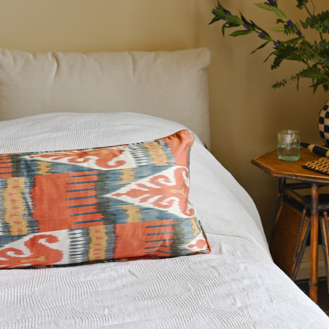 Naturally Dyed Silk Ikat - Large Bolster Cushion Cover