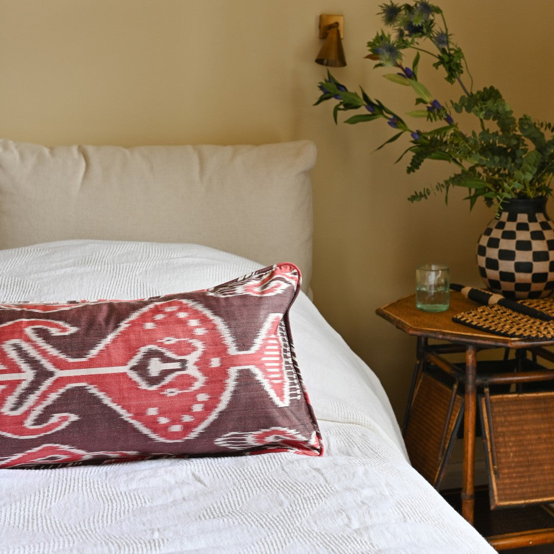 Naturally Dyed Silk Ikat - Large Bolster Cushion Cover