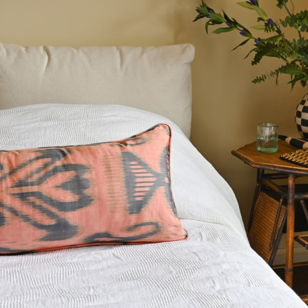 Naturally Dyed Silk Ikat - Large Bolster Cushion Cover