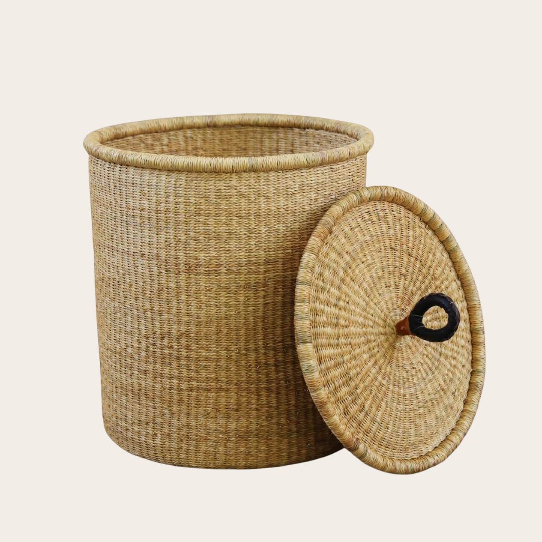 Lidded Handwoven Laundry Basket - Medium