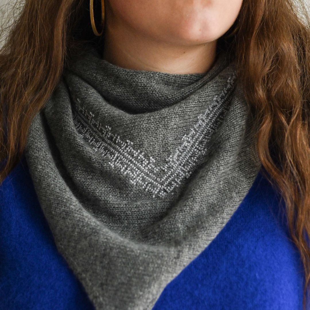 Hand Embroidered Cashmere Triangle Scarf