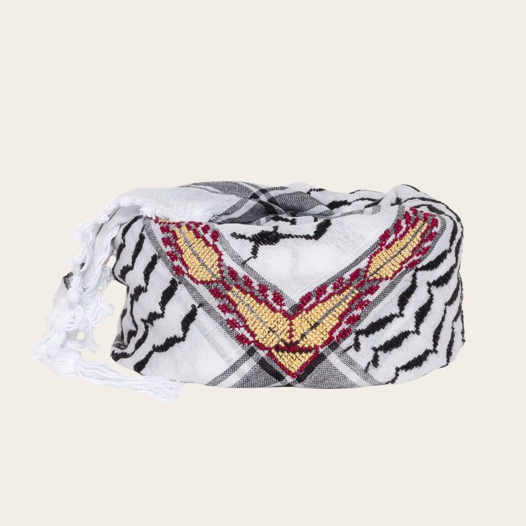 Hand Embroidered Keffiyeh Cotton Scarf