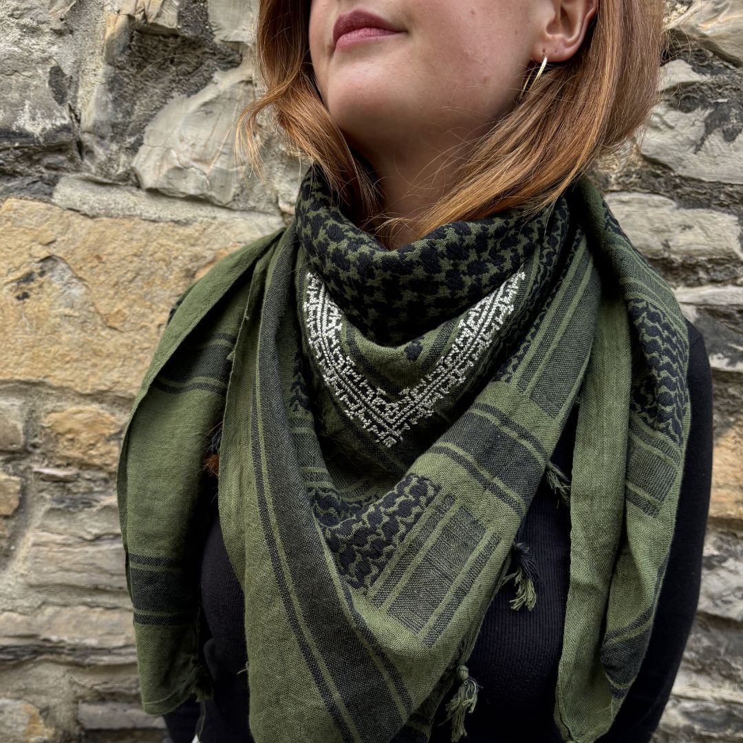 Hand Embroidered Keffiyeh Cotton Scarf