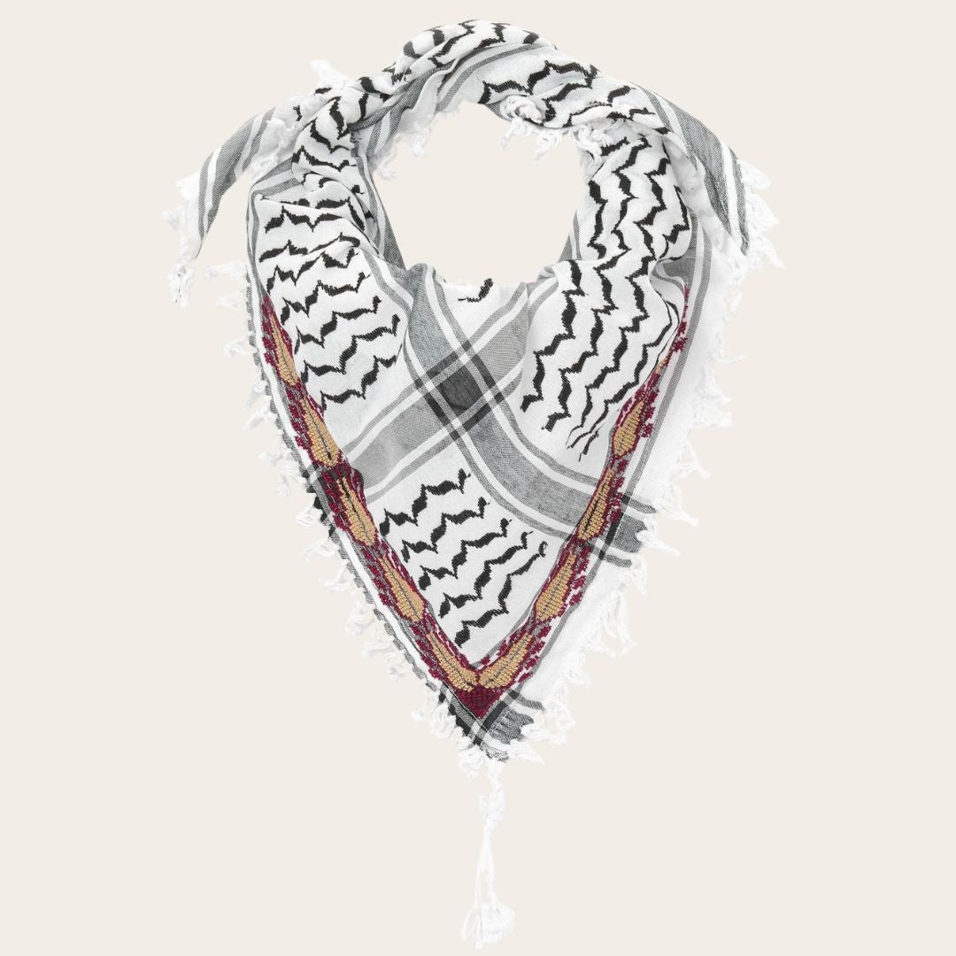 Hand Embroidered Triangle Cotton Keffiyeh Scarf