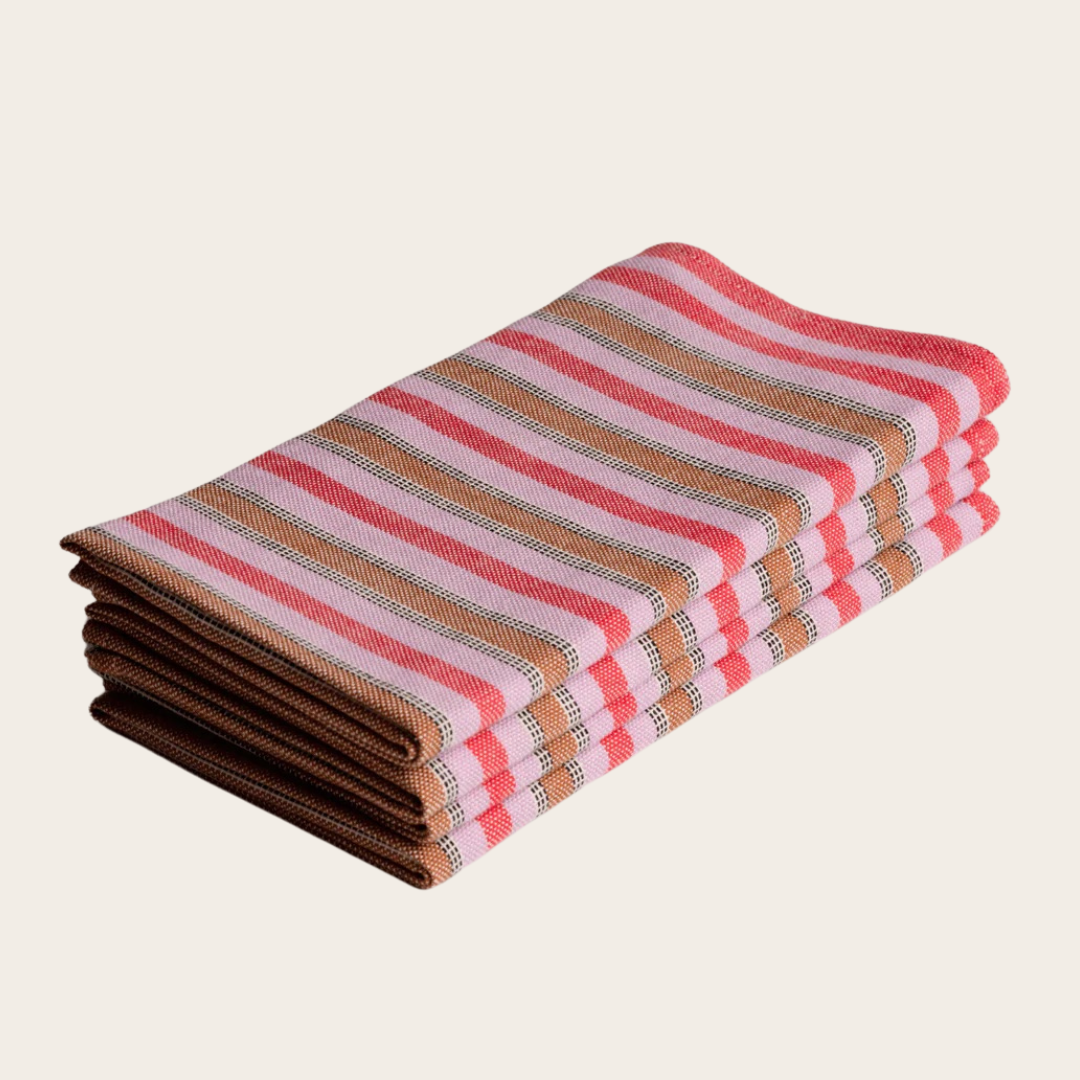 Pink Stripe Handloom Cotton Napkins - Set of 6