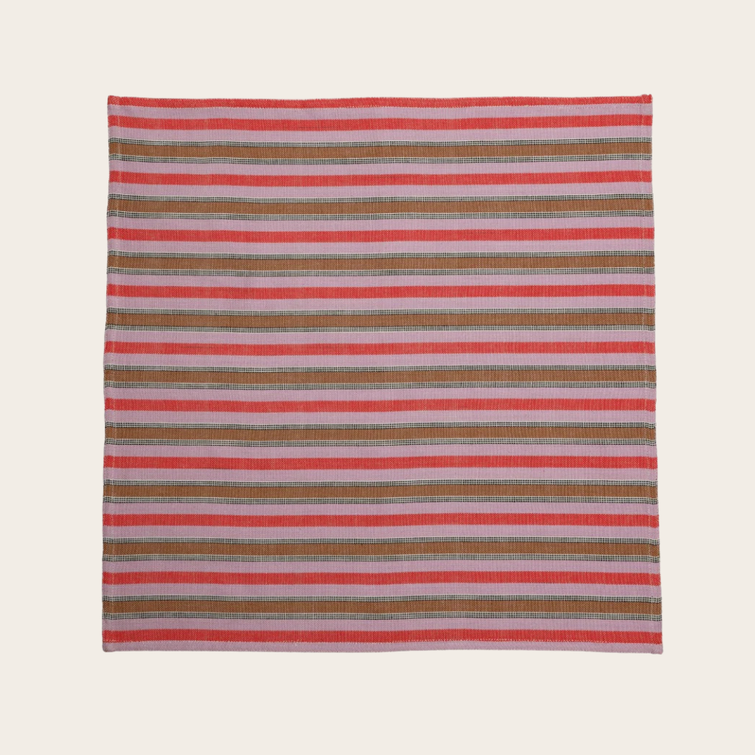 Pink Stripe Handloom Cotton Napkins - Set of 6