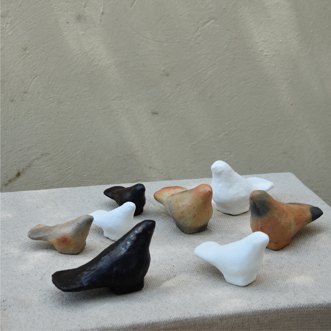 Set of 3 Ceramic Painted Birds (White)