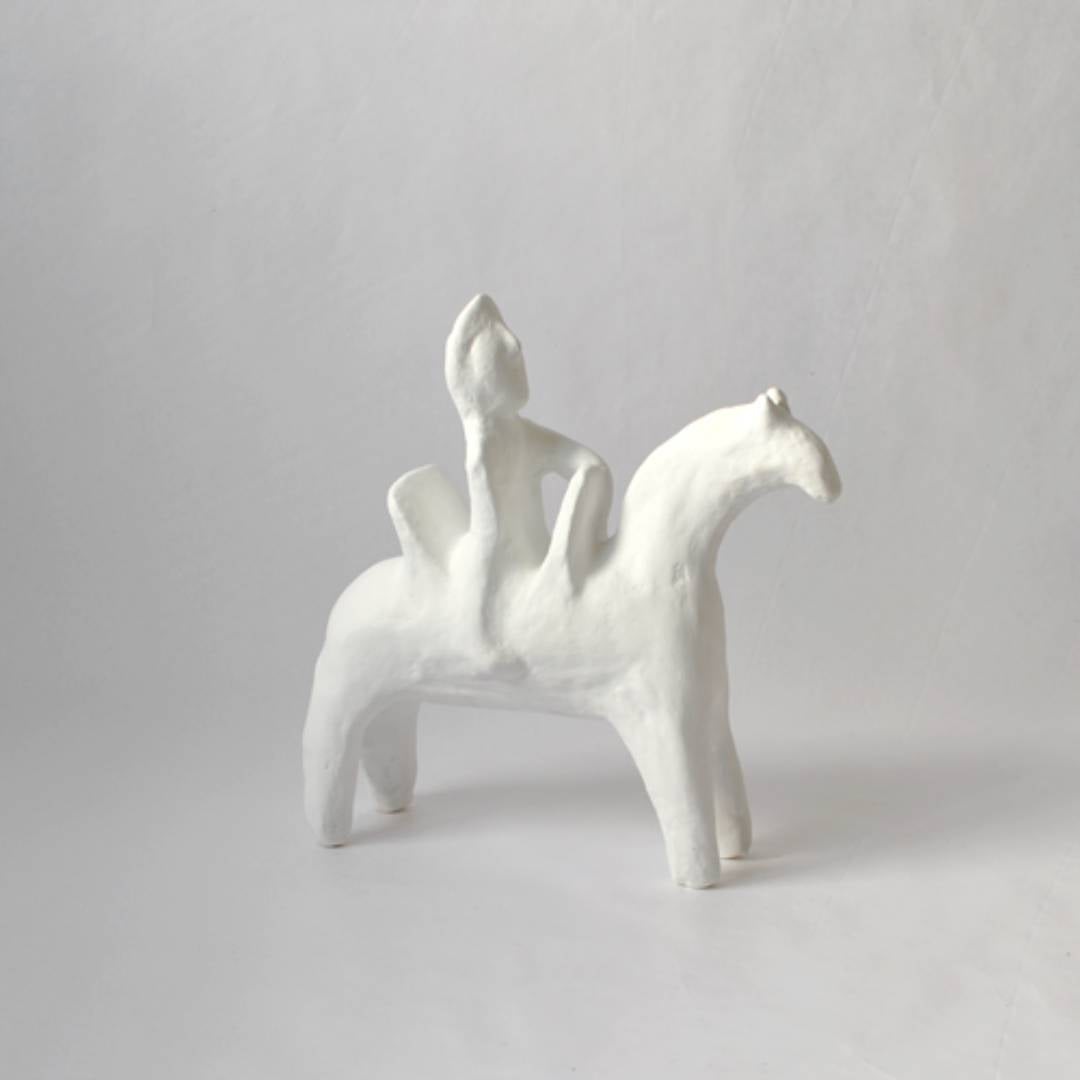 Horse and Rider Ceramic Sejnane Pottery Sculpture - Made in Tunisia