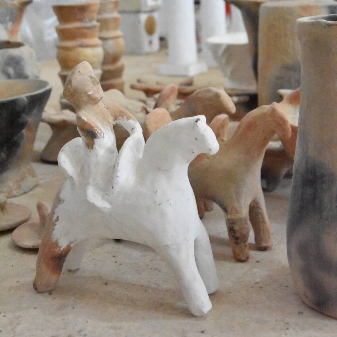 Horse and Rider Ceramic Sejnane Pottery Sculpture - Made in Tunisia