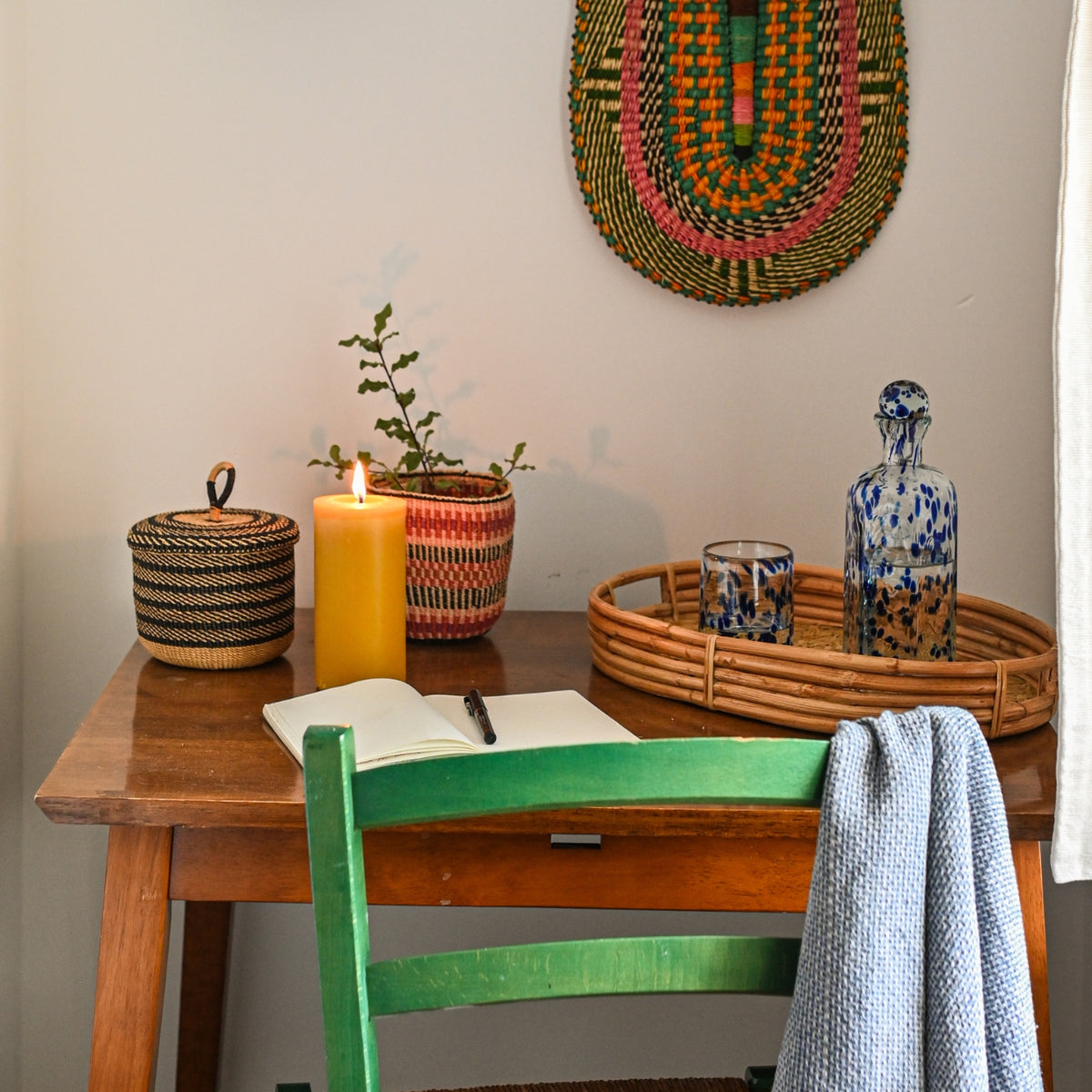 Handmade Bamboo Lattice Round Tray