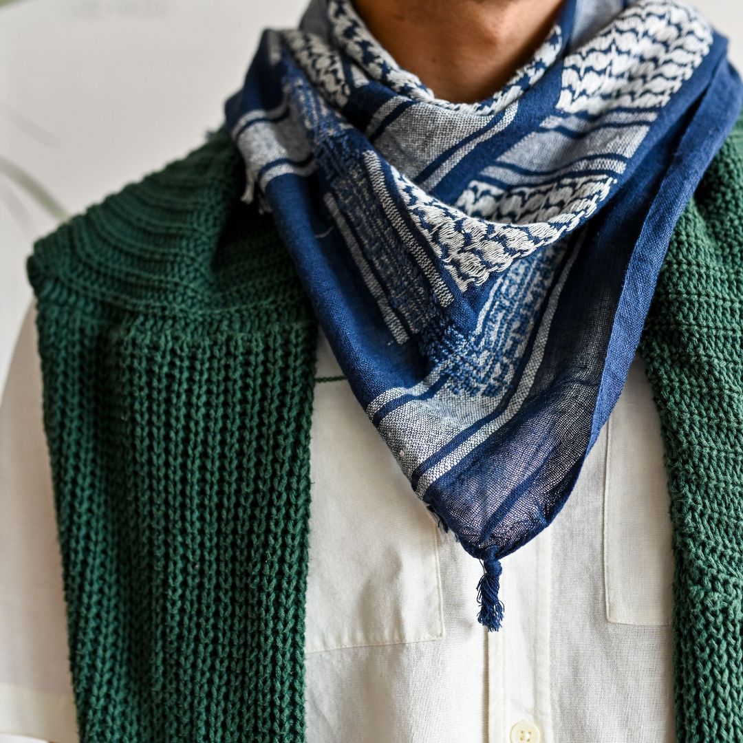 Hand Embroidered Triangle Cotton Keffiyeh Scarf