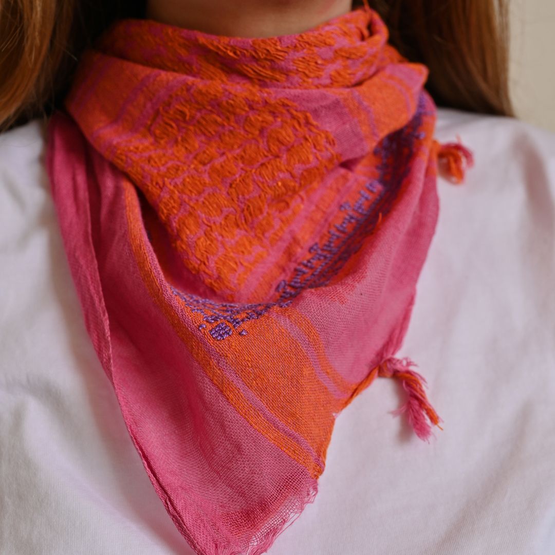 Hand Embroidered Triangle Cotton Keffiyeh Scarf
