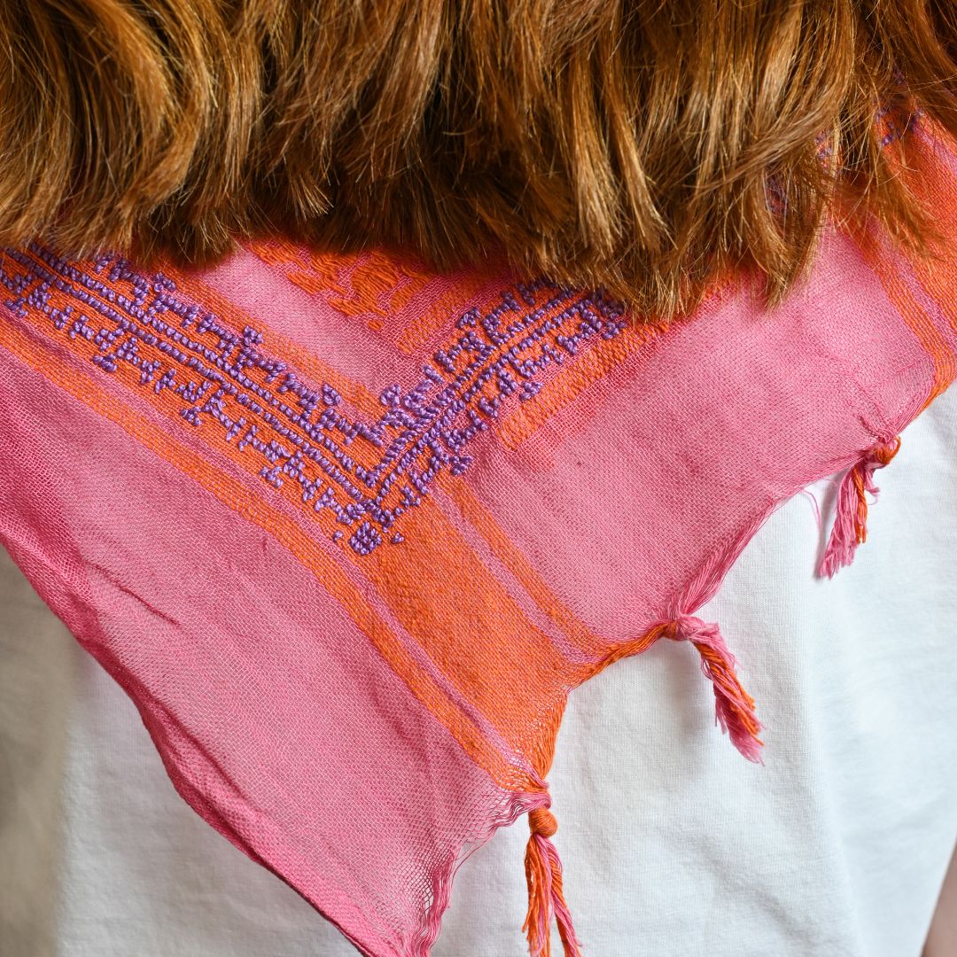 Hand Embroidered Triangle Cotton Keffiyeh Scarf