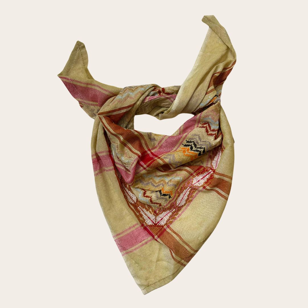 Hand Embroidered Triangle Cotton Keffiyeh Scarf