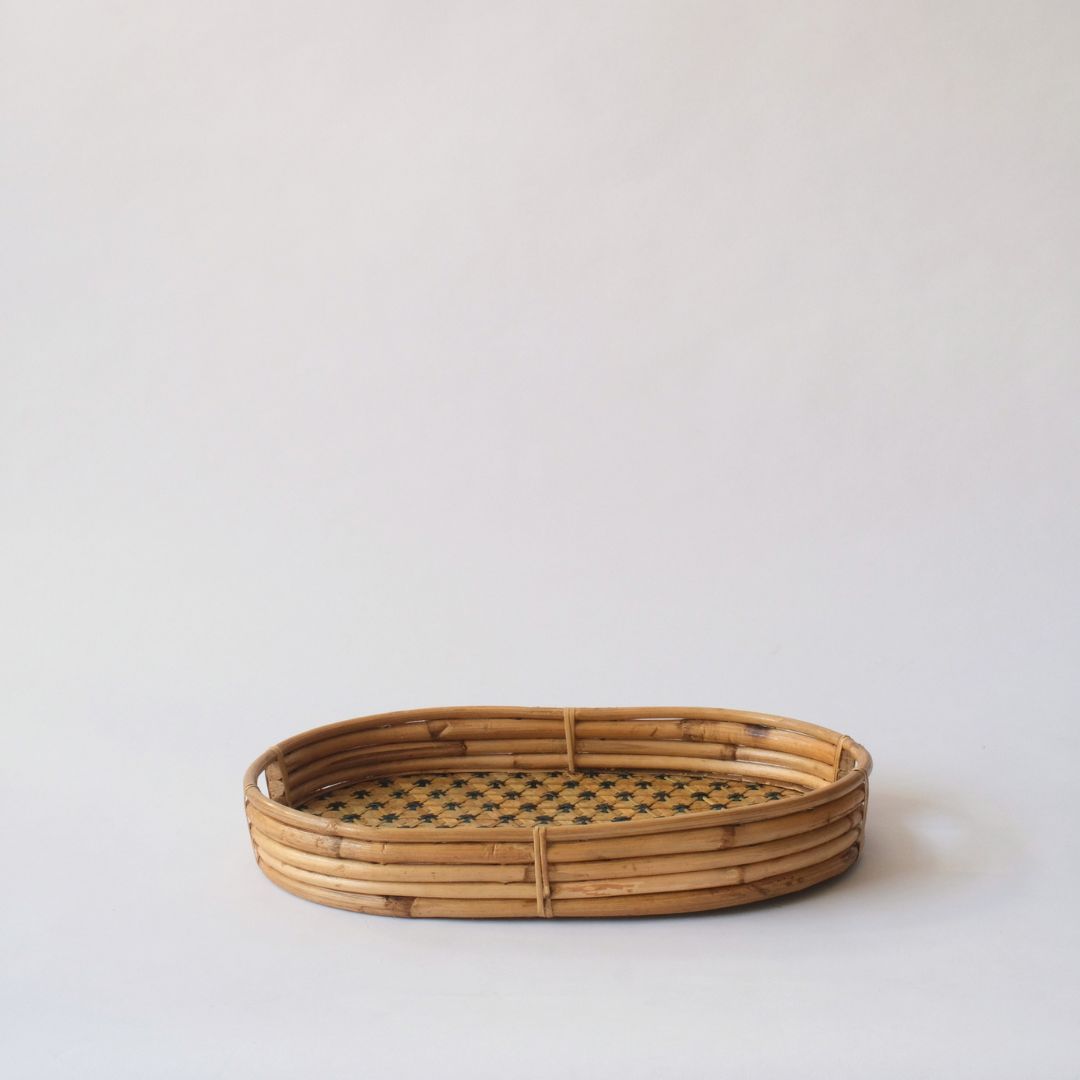 Handmade Bamboo Lattice Oval Tray by Tomorrows x Uganda Crafts – close-up