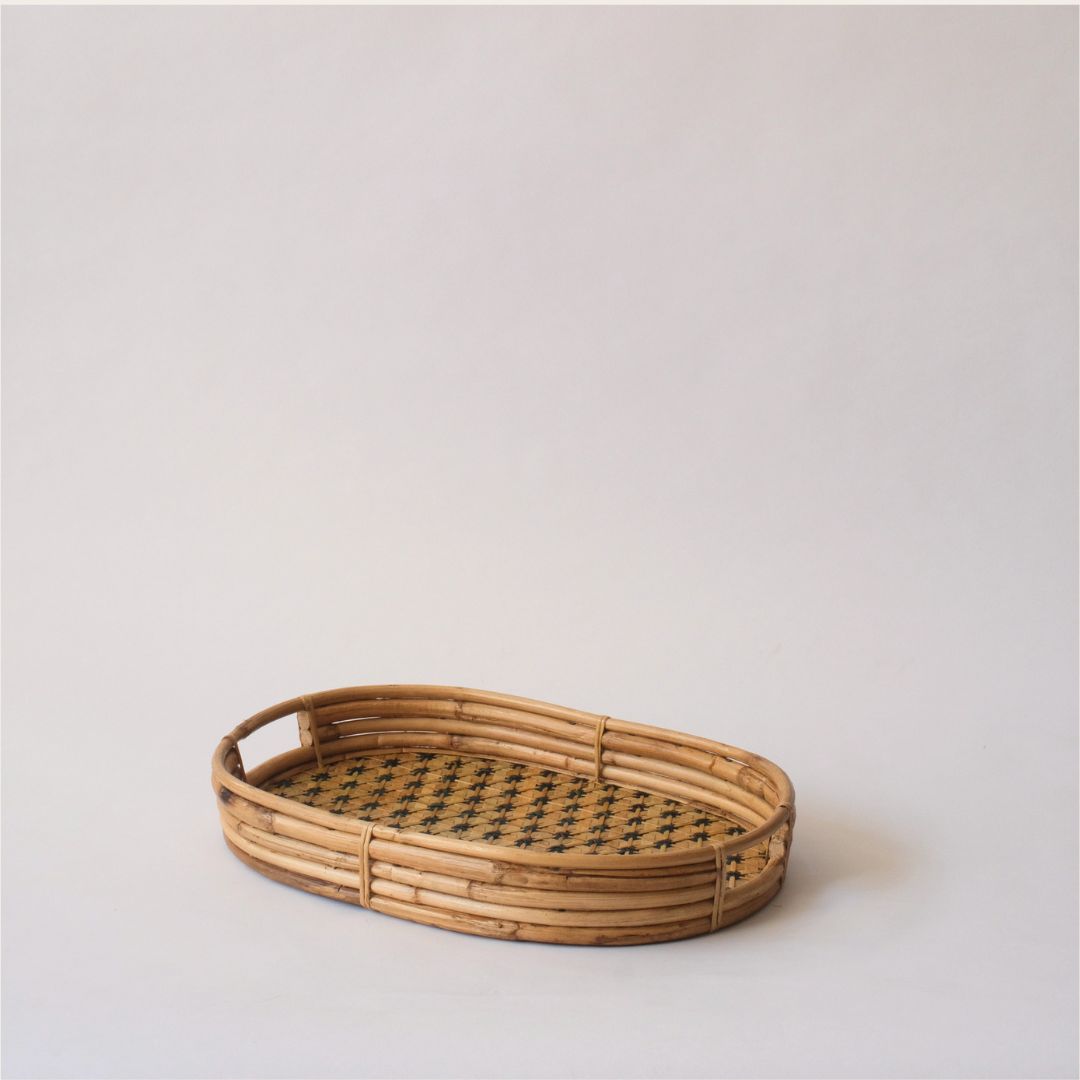 Handmade Bamboo Lattice Oval Tray by Tomorrows x Uganda Crafts – detail view