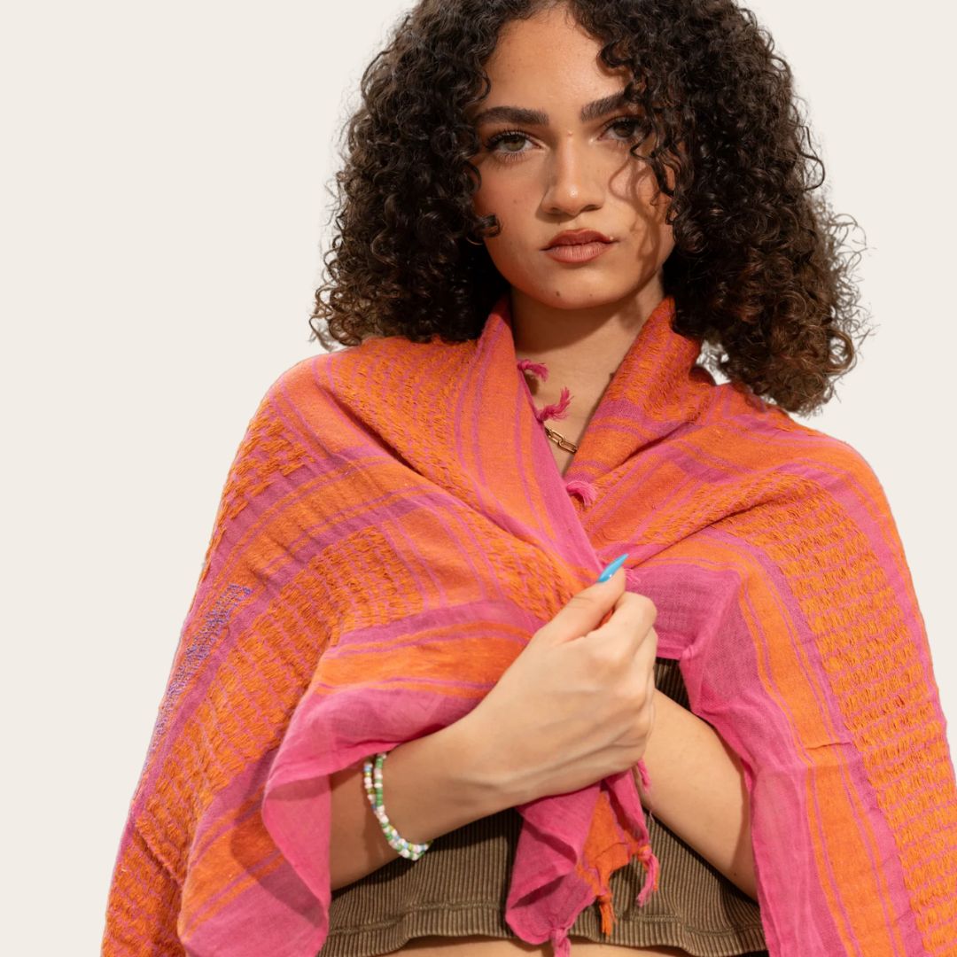 Hand Embroidered Keffiyeh Cotton Scarf