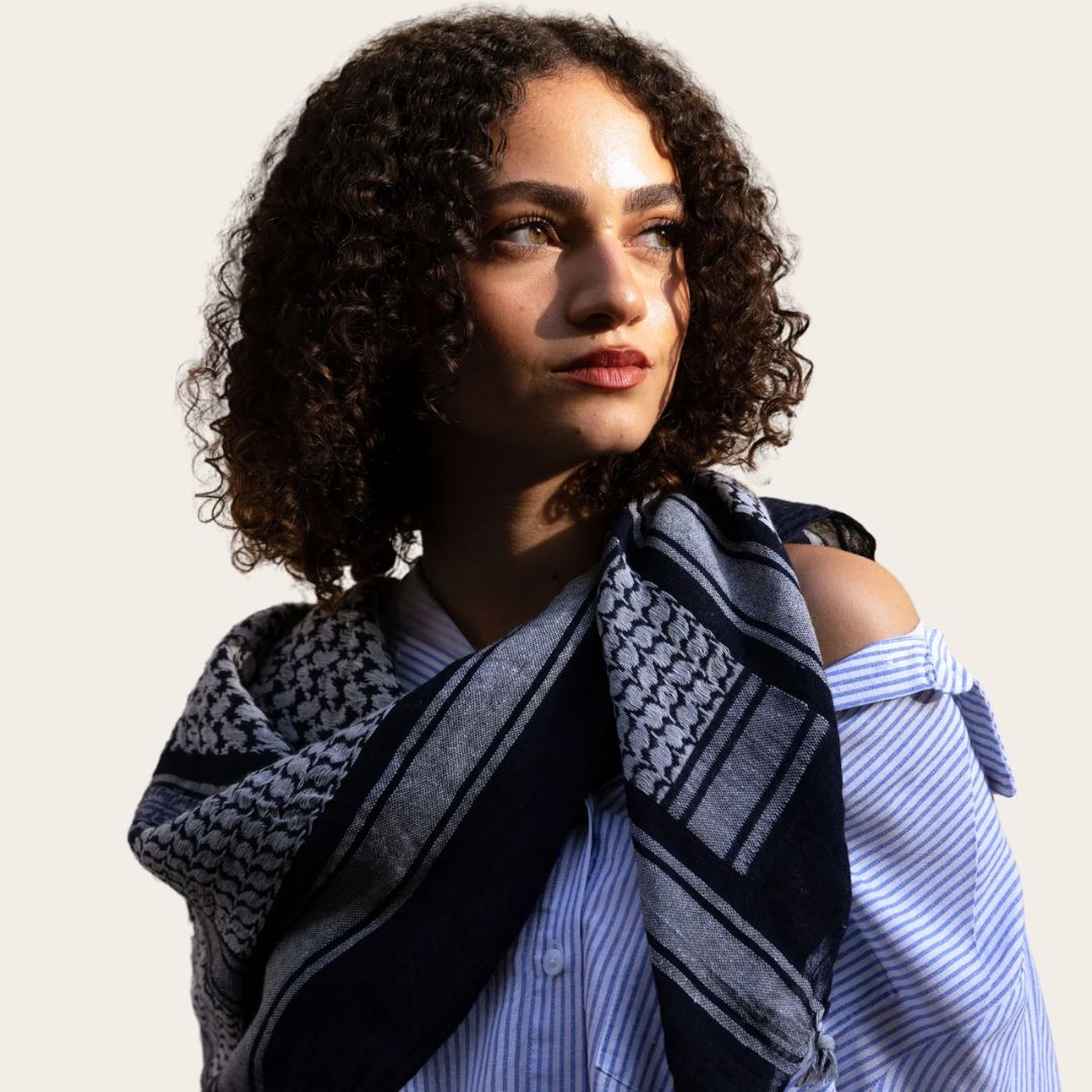 Hand Embroidered Keffiyeh Cotton Scarf